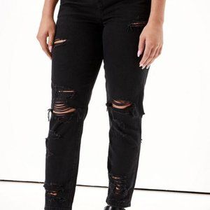 American Eagle Black Distressed Mom Jeans